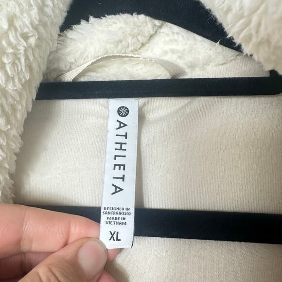 Athleta Jacket Willow Fleece Sherpa Teddy Zip Front White Cream Ivory XL - Picture 4 of 8